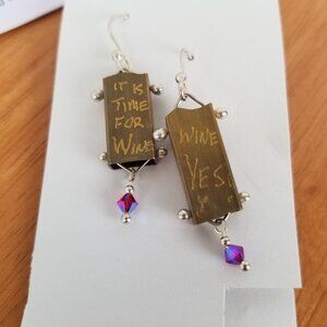 NEW Wine Lover Drop Earrings Hand Crafted Boho PZ Originals